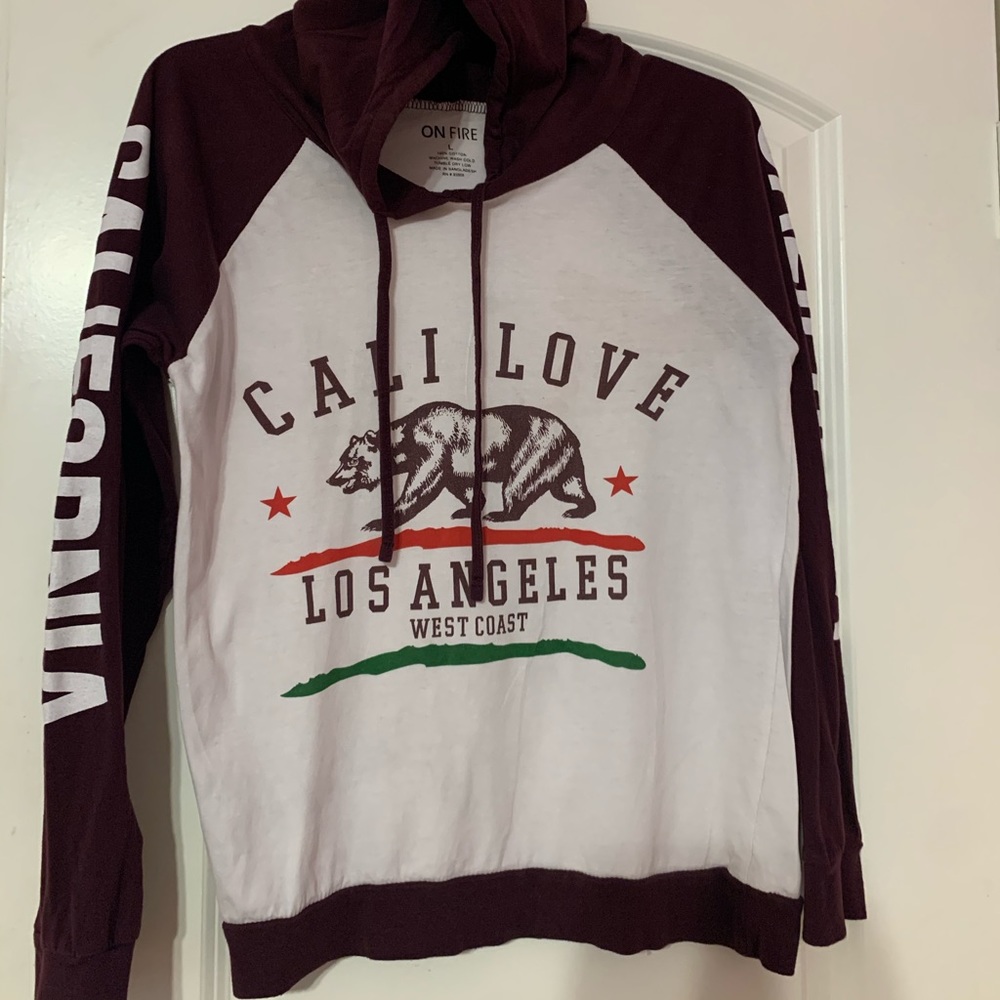 On fire, California shirt, Burgundy and White